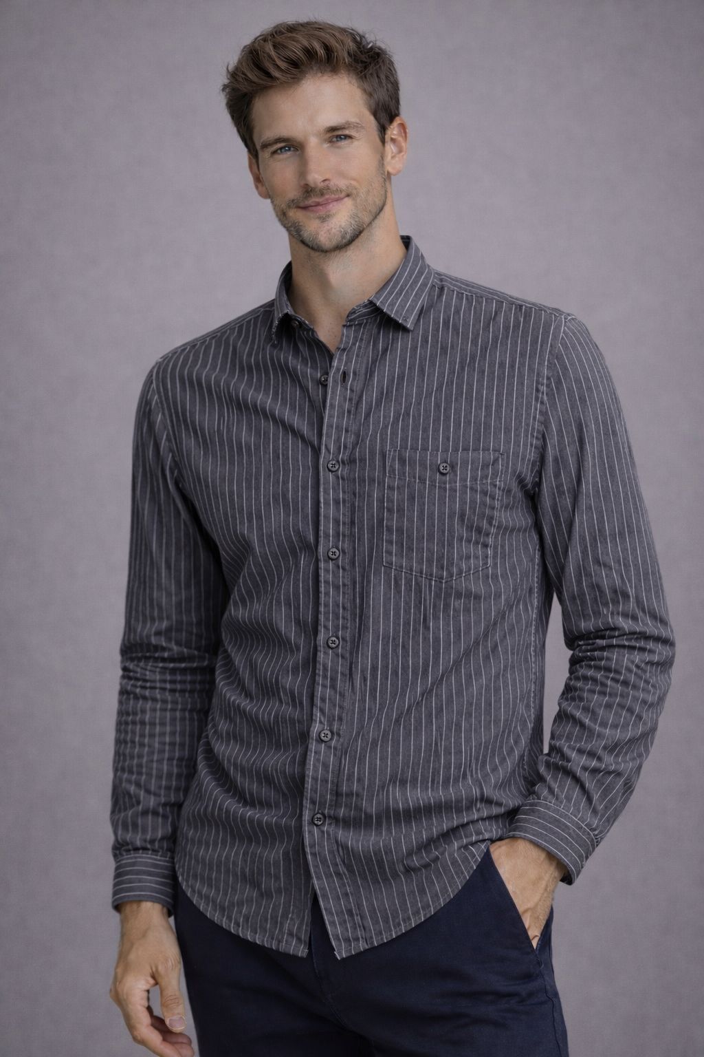 6532REGSPAM - CAMISA MERLOT AZUL MARINO